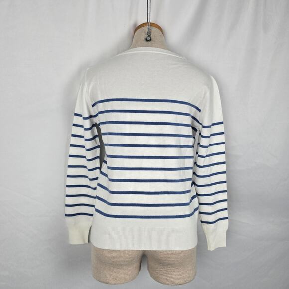 Unbranded Sweater Women's Small White with Blue Stripes Crew Neck NWOT - Picture 2 of 16